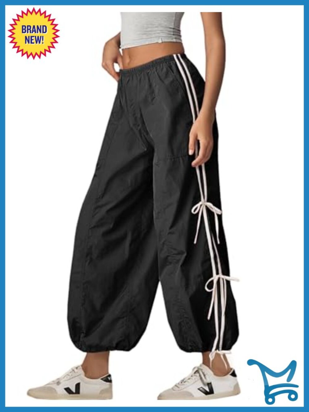 Parachute Pants Women Elastic High Waist Hiking Cargo Pants Trousers